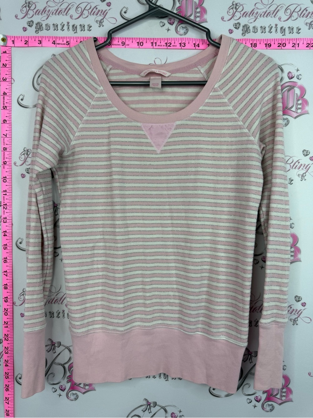 Victoria's Secret sparkly top rare Pink and Cream Striped Long Sleeve Tee